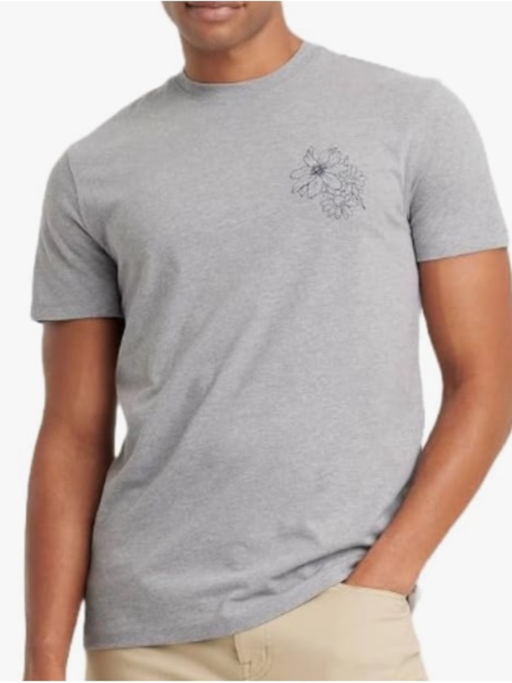 Goodfellow & Co Gray Crewneck T-Shirt with Floral Chest Detail
